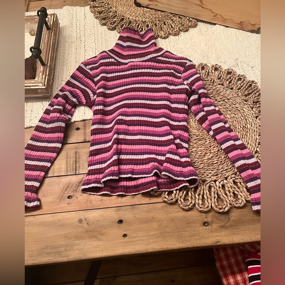 Girls Striped Turtleneck Sweater - Pink and Purple